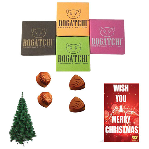 BOGATCHI Christmas Gifts, Merry Christmas Chocolates, Premium Xmas Gift Set, 4 Pieces, Free Xmas Tree and Free Merry Christmas Greetings Card